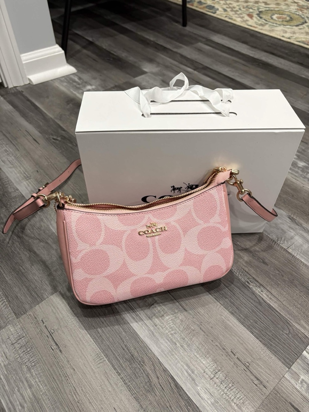 Coach Pink Signature Canvas Crossbody with Gold Hardware